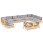 vidaXL Salon de jardin 12 Pièces avec coussins gris Bois de pin massif