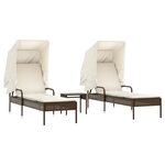 vidaXL Chaises longues lot de 2 et auvents et table marron poly rotin