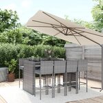 vidaXL Ensemble de bar de jardin 9 Pièces avec coussins gris poly rotin
