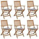 vidaXL Chaises pliables de jardin lot de 6 avec coussins Bois d'acacia