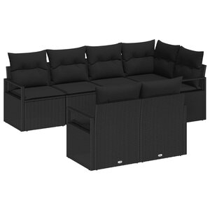 vidaXL Ensemble de canapé de jardin avec coussin 7 Pièces Noir polyrotin
