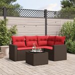 vidaXL Salon de jardin avec coussins 5 Pièces marron résine tressée
