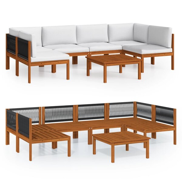 vidaXL Salon de jardin 7 pièces avec coussins  bois d'acacia crème et corde