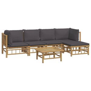 Salon de jardin meuble d'extérieur ensemble de mobilier 6 pièces avec coussins gris foncé bambou 02_0016780