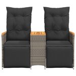 vidaXL Canapé de jardin inclinable 2 places avec table gris poly rotin