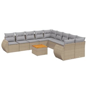 vidaXL Salon de jardin 11 Pièces avec coussins beige résine tressée