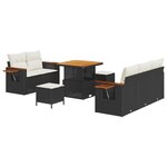 Set de Canapé de Jardin 8 Pièces avec Coussins Rattan Poly Noir Acacia