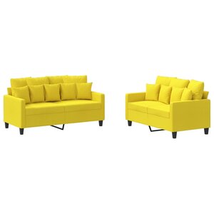 vidaXL Ensemble de canapés 2 Pièces avec coussins Jaune clair Tissu