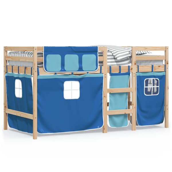 vidaXL Lit mezzanine enfants et rideaux bleu 90x190cm bois pin massif
