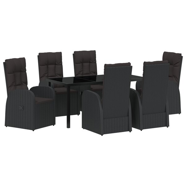 vidaXL Ensemble de Salle à Manger de Jardin 7 Pièces avec Coussins - Rattan Poly Noir