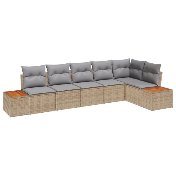 vidaXL Ensemble de Canapé de Jardin 6 Pièces avec Coussins Beige Rattan Acacia