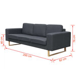 vidaXL Canapé avec 3 places Tissu Gris foncé
