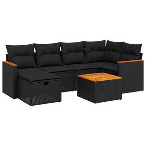 vidaXL Salon de jardin 7 Pièces avec coussins noir résine tressée