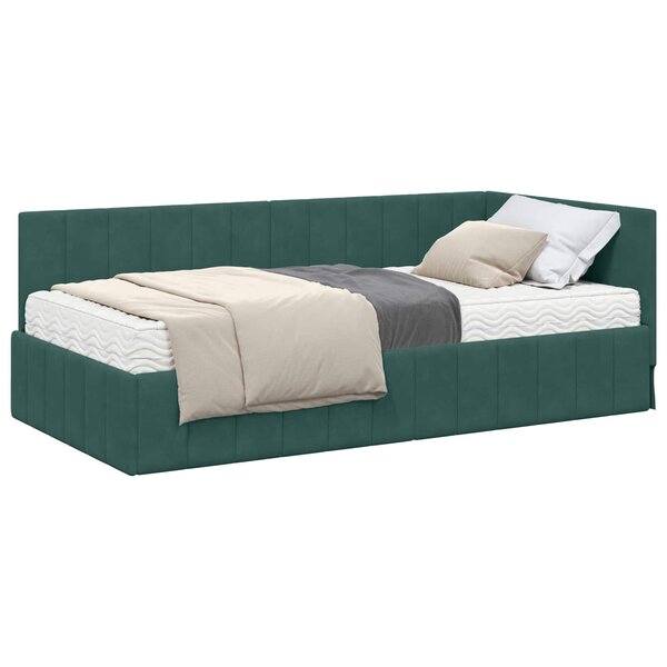 vidaXL Cadre de lit d'angle avec matelas 2 pc Vert foncé 100 x 200 cm