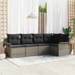 vidaXL Ensemble de canapé de jardin avec coussin 5 Pièces Gris Poly rotin