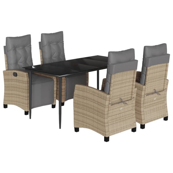 vidaXL Ensemble à manger de jardin coussins 5 Pièces mélange beige rotin