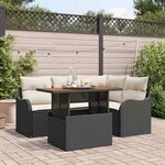 vidaXL Ensemble de canapé de jardin avec coussin 5 Pièces Noir et crème