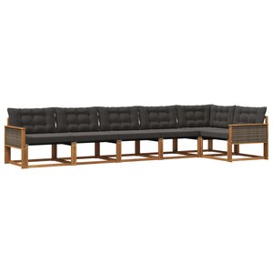 vidaXL Ensemble de canapés d'extérieur 6 Pièces Naturel et noir