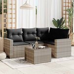 vidaXL Salon de jardin 5 Pièces avec coussins gris clair résine tressée