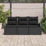vidaXL Ensemble de canapé de jardin avec coussin 3 Pièces Noir Poly rotin