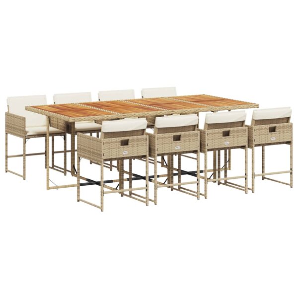 vidaXL Ensemble à manger de jardin et coussins 9 Pièces beige Poly rotin