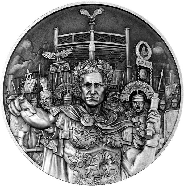 Monnaie JULIUS CAESAR Masters of War 2 Oz Argent 10000 Francs Chad 2025 (PRÉCOMMANDE)
