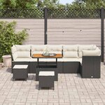 vidaXL Ensemble de canapé de jardin avec coussin 9 Pièces Noir et crème