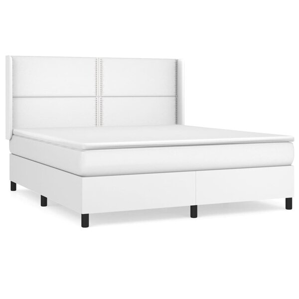 vidaXL Sommier à lattes de lit avec matelas Blanc 160x200cm Similicuir