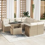 vidaXL Ensemble de salon de jardin 9 pièces avec coussins en résine tressée beige