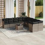 vidaXL Salon de jardin 11 Pièces avec coussins gris clair résine tressée