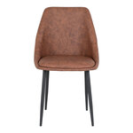 2 chaises de salle à manger en cuir synthétique marron vintage avec pieds noirs