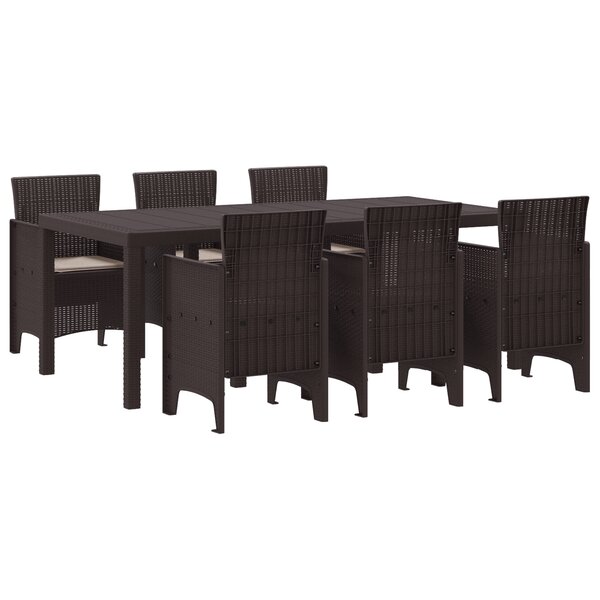 vidaXL Ensemble salle à manger jardin 7 pièces avec coussins marron poly rotin