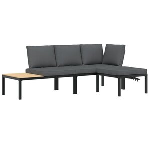 vidaXL Salon de jardin 3 Pièces avec coussins noir aluminium