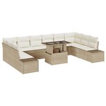 vidaXL Ensemble de canapé de jardin de 11 pièces avec coussins Beige en poly rotin