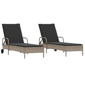 vidaXL Chaises longues avec coussins lot de 2 gris résine tressée