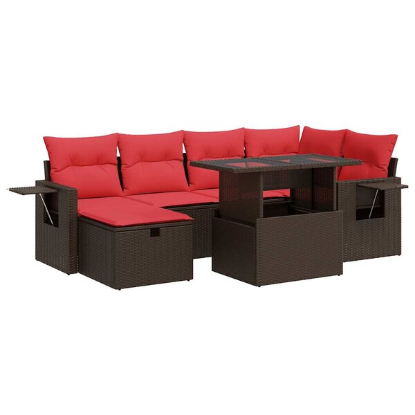 vidaXL Salon de jardin avec coussins 7 Pièces marron résine tressée acacia