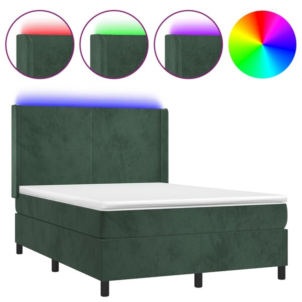 vidaXL Sommier à lattes de lit matelas et LED Vert foncé 140x200 cm