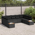 vidaXL Ensemble de canapé de jardin avec coussin 9 Pièces Noir Poly rotin