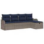 vidaXL Ensemble de canapé de jardin 5 Pièces Gris et marine polyrotin