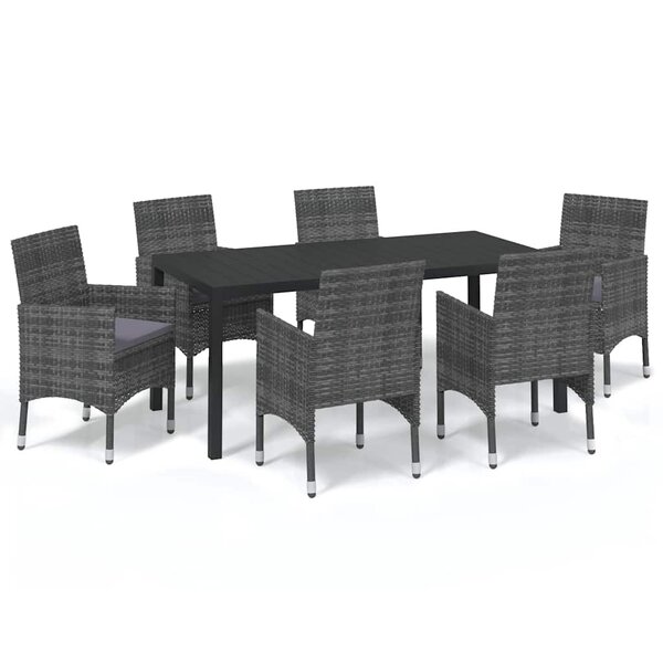 vidaXL Ensemble à manger de jardin coussins 7Pièces Résine tressée Gris