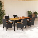 vidaXL Ensemble à manger de jardin et coussins 7Pièces noir rotin acacia