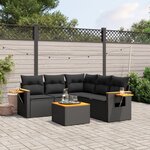 vidaXL Salon de jardin 6 Pièces avec coussins noir résine tressée