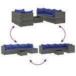 vidaXL Salon de jardin 6 Pièces avec coussins Gris Résine tressée