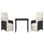 vidaXL Set de table à manger de jardin 3 pièces avec coussins en poly rotin noir