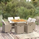 vidaXL Ensemble à manger de jardin et coussins 9 Pièces Poly rotin Beige