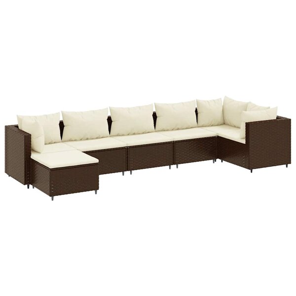 vidaXL Salon de jardin avec coussins 7 Pièces marron résine tressée
