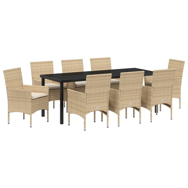 vidaXL Ensemble de Salle à Manger de Jardin de 9 Pièces avec Coussins Beige Poly Rattan