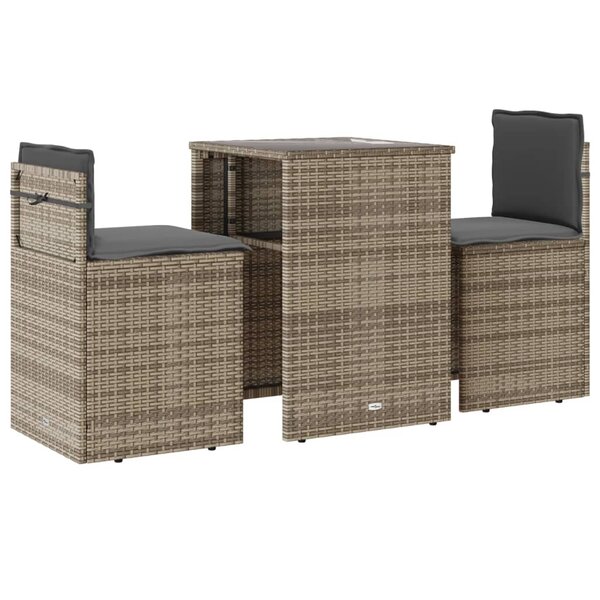 vidaXL Ensemble de bistro 3 Pièces avec coussins beige résine tressée