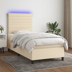 vidaXL Sommier à lattes de lit et matelas et LED Crème 90x190 cm Tissu