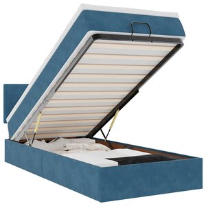 vidaXL Cadre de lit ottoman avec matelas bleu foncé 90x200 cm velours